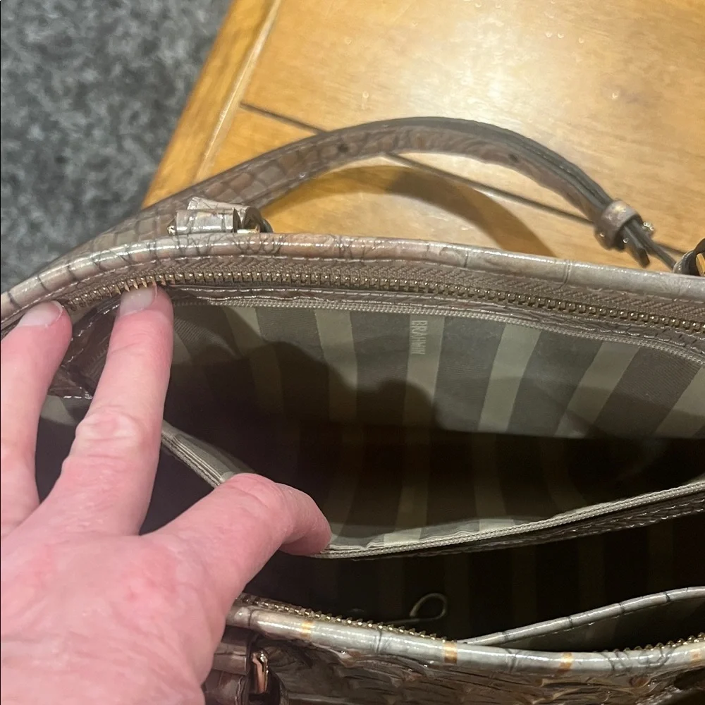 Brahmin Crocodile Embossed Satchel in Brown and Tan - Picture 5 of 8